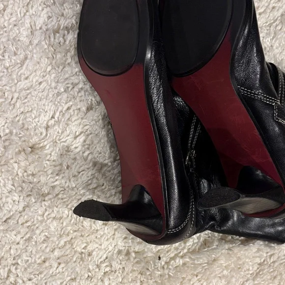 Parade Pointed-Toe Black Leather Mid-Heel Ankle Boots Size 7.5 - Picture 2 of 8